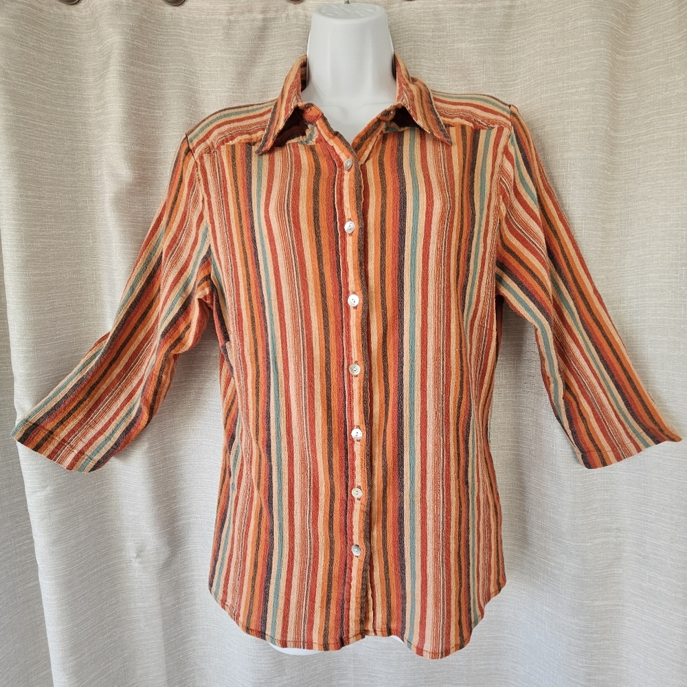 Coldwater Creek Striped Button Up Blouse